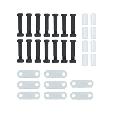 Double Eye Spring Trailer Axle Shackle Kit 3 1/8 Inch, 2 Pack, components laid out, bolts and metal plates visible