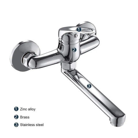 SDVantage 360° Wall Mounted Kitchen Faucet Brass Single Handle Mixer Tap for Sink Bathtub Hot Cold Water Modern Design Space Saving Durable Stylish,Cromo, showcasing its sleek chrome finish and wall-mounted design.
