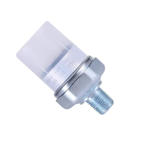 Air Pressure Switch 110 To 145 PSI For Air Ride Or Compressor Systems, 1/8-27 NPT, DC 24V Or 12V, durable silver body, side view