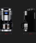 Front and side view of Grind And Brew 15 Cup Coffee Maker With Timer And Auto Off Stainless Steel Black Coffee Machine With Removable Filter Basket Adjustable Strength 8 Grind Settings For Fresh Customizable Brew.