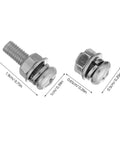 Solid 108 Piece Stainless Steel Screw Kit With Matching Nuts And Washers showing a stainless steel screw and nut set with dimensions.