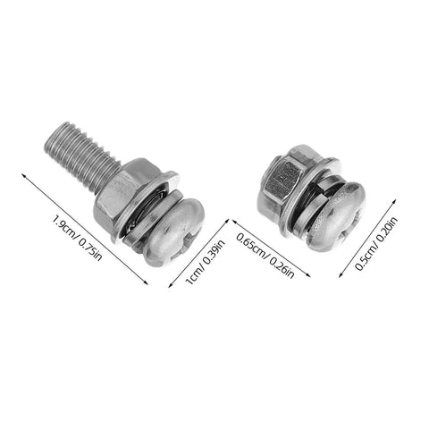 Solid 108 Piece Stainless Steel Screw Kit With Matching Nuts And Washers showing a stainless steel screw and nut set with dimensions.
