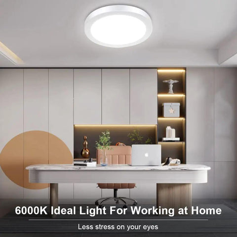 Home office with Five Pack LED Flush Mount Ceiling Lights 24W 11.81 Inch Round Surface Mounted Down Lights 5000K Cool White