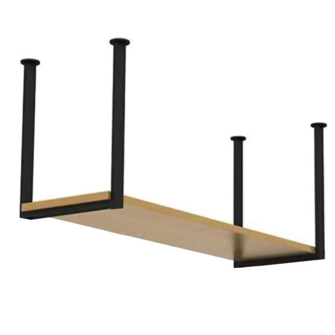 Heavy Duty Ceiling Mount Shelf Brackets Metal Hanging Support With Screws Black Three Pack showcasing a black steel bracket with wooden shelf.
