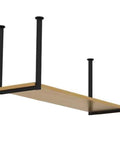 Industrial Ceiling Mount Shelf Brackets With Complete Screw Set Heavy Duty Metal Hanging Wall Supports Solid Steel Build Legit Top Shelf Storage Upgrade Black Three Pack with wooden shelf.