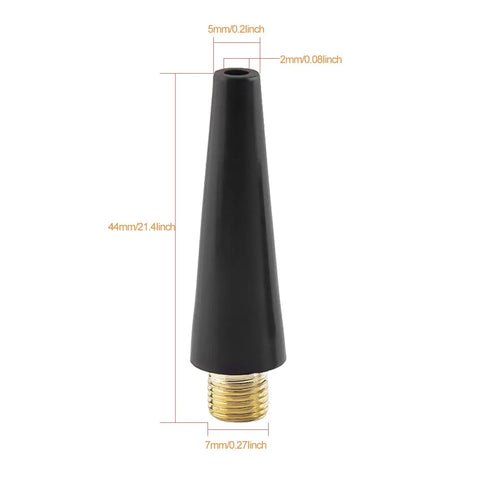 Plastic nozzle from Pump Needle Kit Adapter Set For Portable Tire Inflator And Air Compressor with size dimensions shown