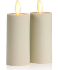 Outdoor Flameless LED Votive Candle Set of 2, Ivory 1.5 x 4 Inches, Moving Flame, Timer, Remote Ready. Battery Operated View.