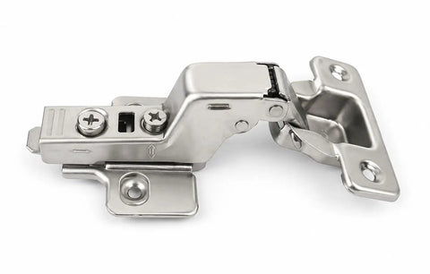 Close-up of a nickel-plated 4 Pack Inset Frameless Soft Close Hinges With 3D Adjustable Clip On Concealed European Hinges