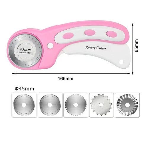 45mm Rotary Cutter With 5 Extra Blades, Ergonomic Grip, Safety Lock, The Real Deal For Fabric Leather Crafting Sewing And Quilting, Cuts Through Multiple Layers Like Butter, Left Or Right Hand, Pink