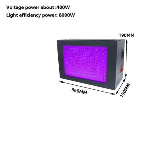 Badass LED UV Curing Lamp For 3D Printing And Resin Builds, sleek cold source with 8000W light efficiency, dimensions 360MM x 190MM x 150MM.