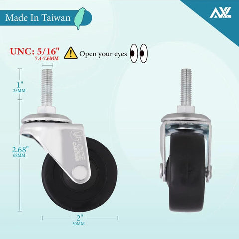 Two 5/16 UNC Threaded Stem 2 Inch Swivel Caster Wheels with 1 Inch Stem Length for Utility Carts
