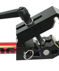 Close-up of adjustable clamp bracket from Portable Bike Repair Stand For On The Go Maintenance, durable lightweight build.