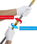 Instructions for Telescopic Fish Gaff With 5 Tooth Harpoon Replaceable Stainless Steel Fork, showing how to lock and unlock.