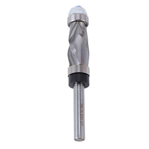 Ultra Durable Tungsten Carbide Double Bearing Spiral Flush Trim Router Bit With 1/4 Shank And 1/2 Cut Diameter shows the bit's spiral design.