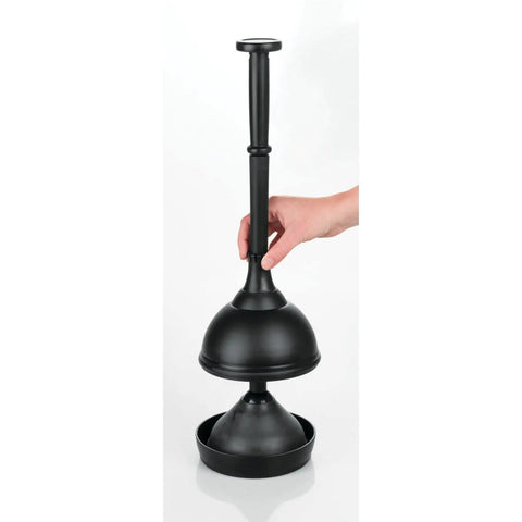 Plastic Toilet Plunger With Lift And Lock Cover Set Compact Freestanding Low Key Discreet Storage Caddy For Bathroom And Powder Room Modern Bronze Hyde Collection Heavy Duty Space Saving Design with hand lifting lid.