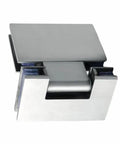 Hella Heavy Duty Glass Door Hinges Featuring Slick Stainless Steel Design For Effortless 90 Or 180 Degree Cabinet Swings And Kickass Bathroom Display Hardware That Rocks, close-up view.