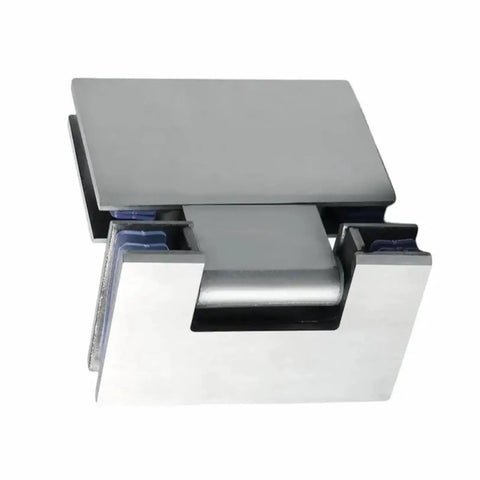 Hella Heavy Duty Glass Door Hinges Featuring Slick Stainless Steel Design For Effortless 90 Or 180 Degree Cabinet Swings And Kickass Bathroom Display Hardware That Rocks, close-up view.