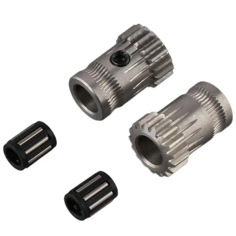 Needle Bearing Gear Set Upgrade for 3D Printers, Dual Drive Extruder Gears Kit in Hardened Steel with Locking Screw, Pulley Bearings Visible