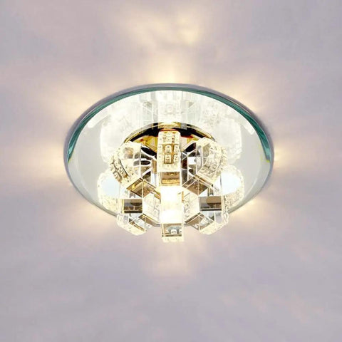 iumLeap Recessed Lighting Housing Trim Kits Crystal Glass Ceiling Downlight Aisle Spotlight with reflective round surface.