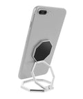 Slick Grip Zinc Alloy Cell Phone Ring Holder With Smooth 360 Rotation Double Fold Finger Kickstand And Rock Solid Desktop Stand Universal Compatibility Silver Edition Drop Guard on a smartphone.