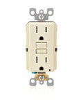 Self Test GFCI Tamper Resistant Receptacle With LED Indicator Light 15 Amp Slim 3 Pack GFTR1 3T Light Almond front view