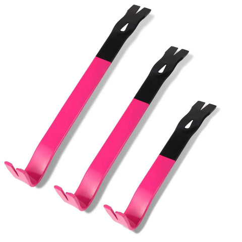 Heavy Duty Flat Pry Bars Set 12 Inch 15 Inch 18 Inch Crow Bar Nail Puller Pink And Black Angled Curved Head Metal Wood Board Tire Removal Wrecking Prying Tool