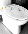 Heavy Duty Resin Toilet Seat With Chic Marble Texture Universal Slow Close Lid Engineered For The Daily Grind Ergonomic Arch view on commode.