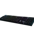 Badass Wireless Mechanical Gaming Keyboard Slinging Games With Crisp Clicky Keys And Dope RGB Lighting Ultra Thin PC Rig viewed from the side.