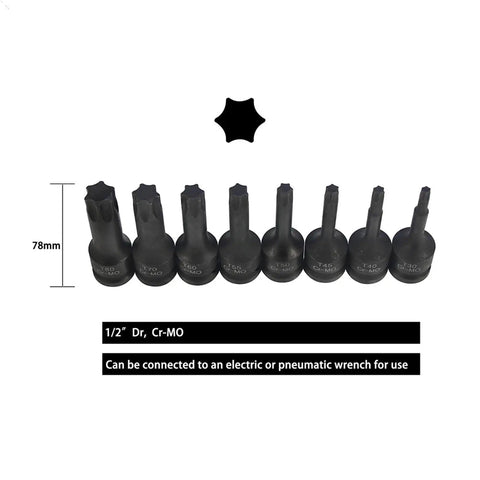 8 Piece Pneumatic Wrench Hex Drive Bit Set T30 T40 T45 T50 T55 T60 T70 T80 Driver Bits For Ratchet Wrench And Drill