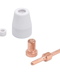 Grab Your Ultimate 65 Pcs Plasma Cutter Consumables Kit With Premium Ceramic And Copper Nozzles Built For Tough Cutting Jobs That Last Forever And Keep Performance Top Notch: 3 plasma cutter nozzles including ceramic and copper components.