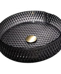 s Vessel Sink - Tempered Bathroom Basin for Bar & Cloakroom, Countertop Wash Sink with Accessories, Black Design with gold drain.