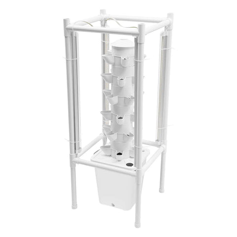 Vertical Hydroponic Grow Tower Kit With Four Led Lamps Six Levels And Thirty Planting Points For Maximum Yields No Fuss Setup