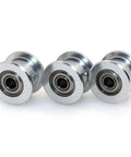 Premium Aluminum GT2 6mm Wide Timing Belt Idler Pulley With 5mm Bore 20 Toothless Design shown in a set of ten