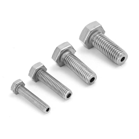 Stainless Steel Drill Guide Kit For Broken Studs 25mm Guide With M6 M8 M10 M12 High Tensile bolts laid out side by side