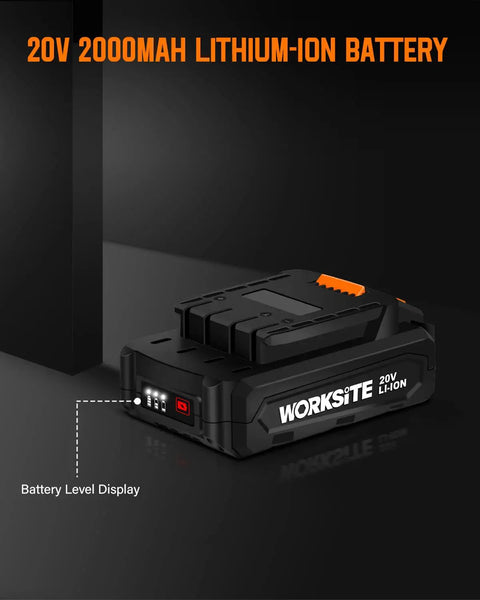 Cordless 20V Hot Glue Gun Pro Grade with 2.0Ah Battery shown, lithium-ion battery with level display for DIY projects.