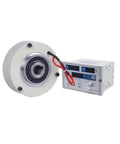 Thin Magnetic Powder Brake Tension Controller Kit For Unwinding Up To 1500 RPM Hollow Shaft With Torque Range 3 6 12 25 50 100 Nm 0.3 10 Kg Load DC24V Bag Machine Includes TB 200S Brake Controller with brake and controller side by side on white background.