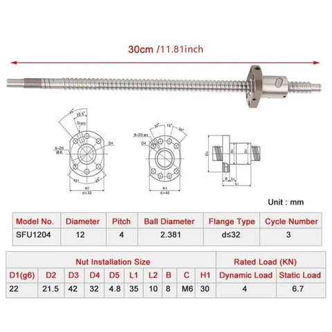 Upgrade Your Cnc Shop With This Killer 1 Set SfU1204 Rolled Ballscrew And AntiBacklash Ballnut Combo For Smooth HighEfficiency Precision Machining Projects, featuring detailed specifications of SFU1204.
