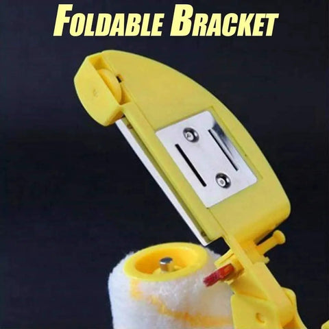 Foldable bracket for slick paint roller edger brush, featuring high-density microfiber roller for crisp straight lines.