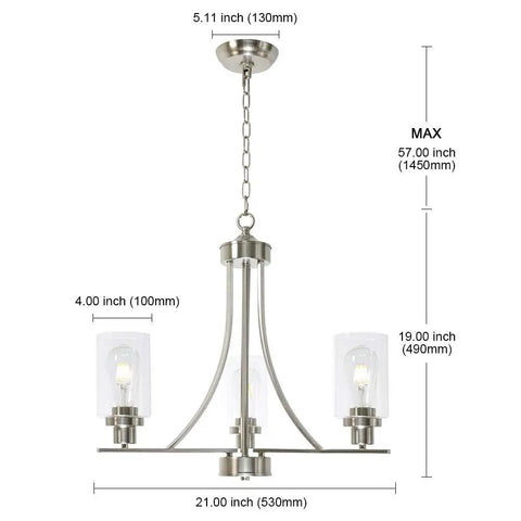 3 Light Brushed Nickel Pendant Chandelier With Clear Glass Shades For Kitchen Dining Living Room Hallway Modern Ceiling Lamp That Pops