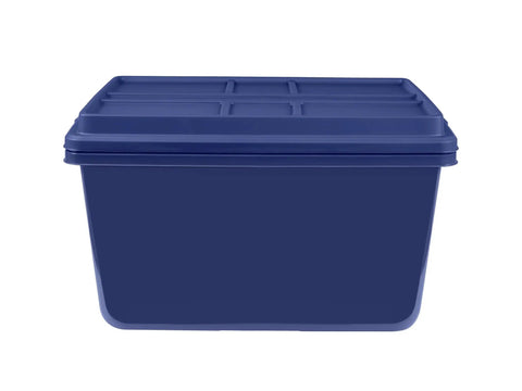 Built Tough 18 Gallon Storage Bins 2 Pack Stackable Heavy Plastic Containers in blue with secure snap lids.