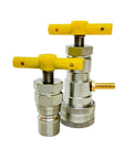Three Eighths Inch ISO 7241-B Hydraulic Quick Coupling Pressure Relief Tool Kit with Male and Female Adapters, yellow handles