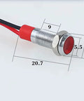 Red Waterproof 6mm LED Indicator Light 12V 24V Prewired Signal Lamp with measurements for Car Truck Boat Dash Lights