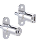 Heavy Duty Smooth Glide Push Plunger Lock 3/4 Inch Cylinder Diameter 1.5 Inch Length Solid Zinc Chrome Finish Keyed Alike 2 Pack close-up view of two locks.