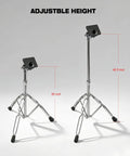 Electronic Mounting Stand With Module Mount Plate For Drum Pads And Modules in chrome, adjustable height 26 to 40.5 inches.
