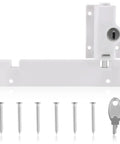 Keyed Sliding Door Lock For Glass Doors With Childproof Design, Dual Security Defense, Includes 6 Screws And Key, Fits Four Point Seven Six Inch Base, White, Ideal For Patio And Home Security, Easy Installation For Added Safety.