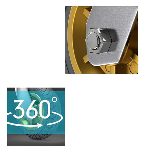 Close-up of 8 Inch Industrial Casters with Quiet Wear Resistant Rubber Wheels and 360 Degree Bearing for Flatbed Trolleys Steel Frame