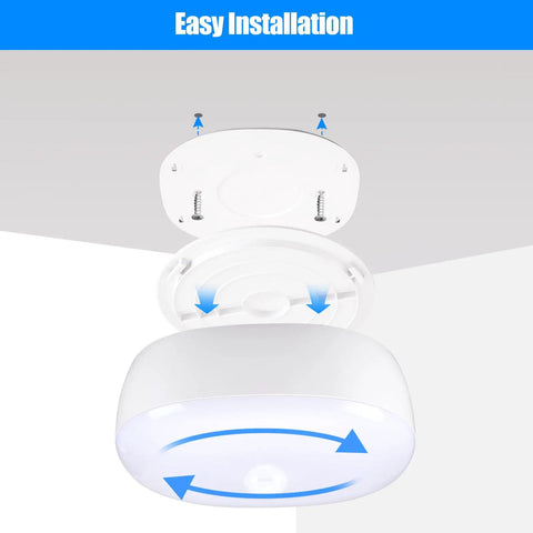 Wireless Motion Sensor LED Ceiling Light With USB Rechargeable Battery, easy installation diagram showing mounting process.