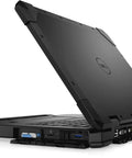 Rugged Latitude Fifty Four Twenty Laptop With Crisp Touchscreen Intel Core I5 Eight Thirty Five Chip Delivering Three Point Six Ghz Quad Power Sixteen Gb Ram Two Fifty Six Gb Ssd Windows Eleven Pro Built Tough For Job Sites Certified Refreshed Black angled view showcasing robust design and connectivity ports.