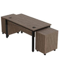 Top Tier 60 Inch Industrial Office Desk And Rolling Mobile Pedestal Set With Five Smooth Glide Storage Drawers In Driftwood Gray.