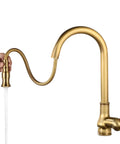 Antique Copper Kitchen Faucet With One Hole Mount Single Handle Operation Pull Out Spray And Pull Down Spout Widespread Brass Body Includes Cold And Hot Hoses Easy Temp Control Old School Charm For Classic Sinks
